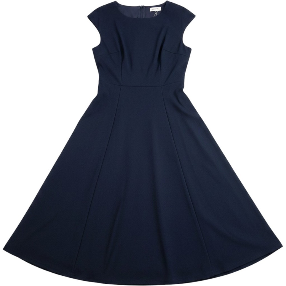 Dresstells Womens Navy Blue Fit and Flare Midi Dress Cap Sleeve Boat Neck Size M